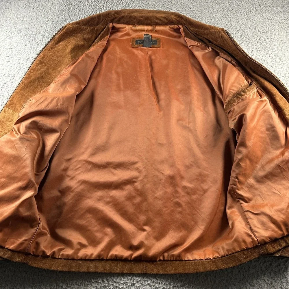 Vtg Banana Republic‎ Jacket Mens M Brown Suede Leather Zip Front Casual Lined